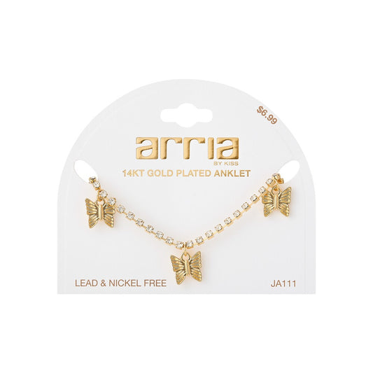 RED Arria Gold Fashion Anklet - Rhinestone Butterfly