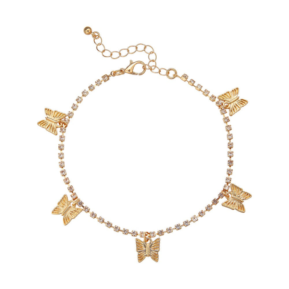 RED Arria Gold Fashion Anklet - Rhinestone Butterfly