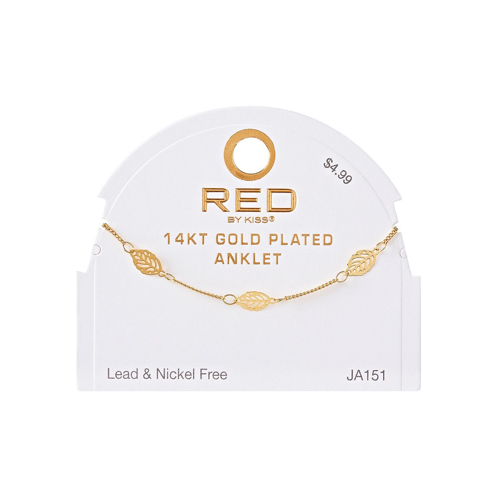 RED Gold Fashion Anklet - Leaf