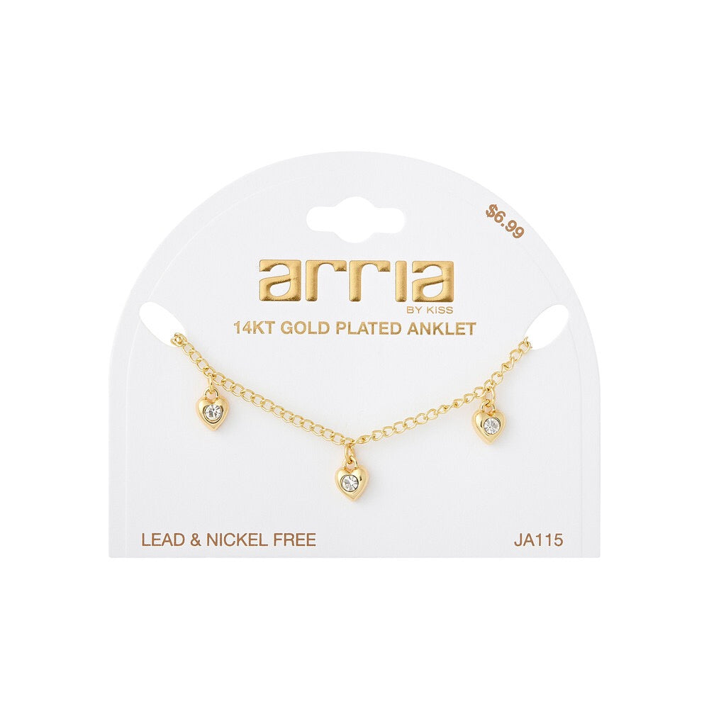 RED Arria Gold Fashion Anklet - Crystal Heart