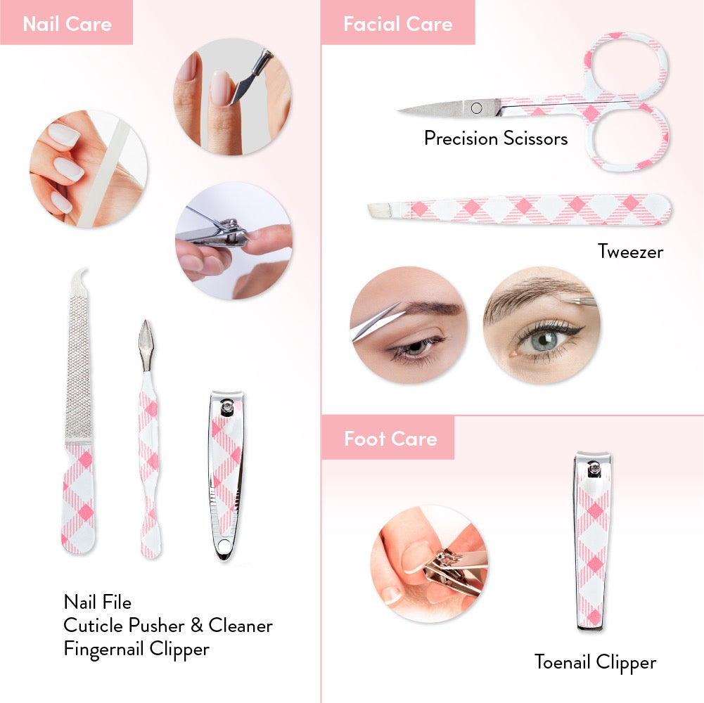 Eclat Essence Mini Mani Pedi Set 6 PC Plaid Print