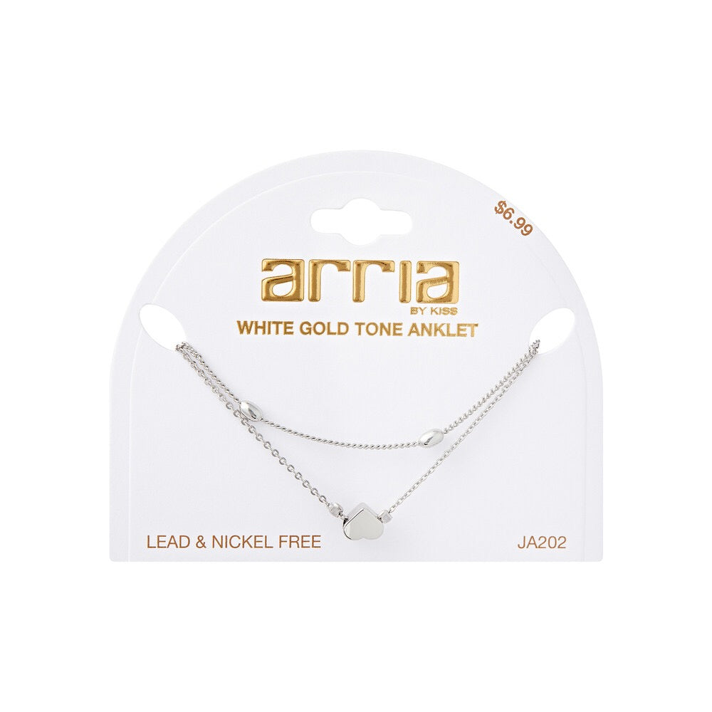 RED Arria White Gold Tone Fashion Anklet - Heart