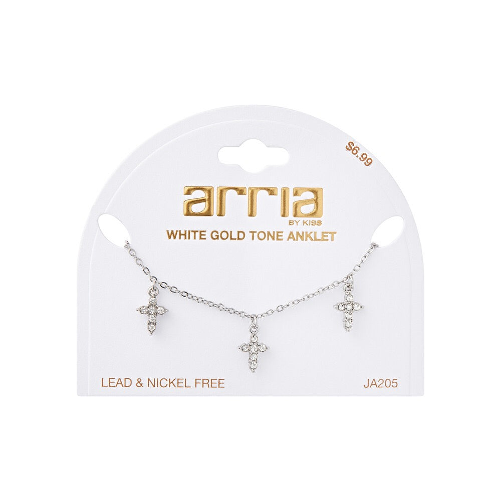 RED Arria White Gold Tone Fashion Anklet - Stone Cross