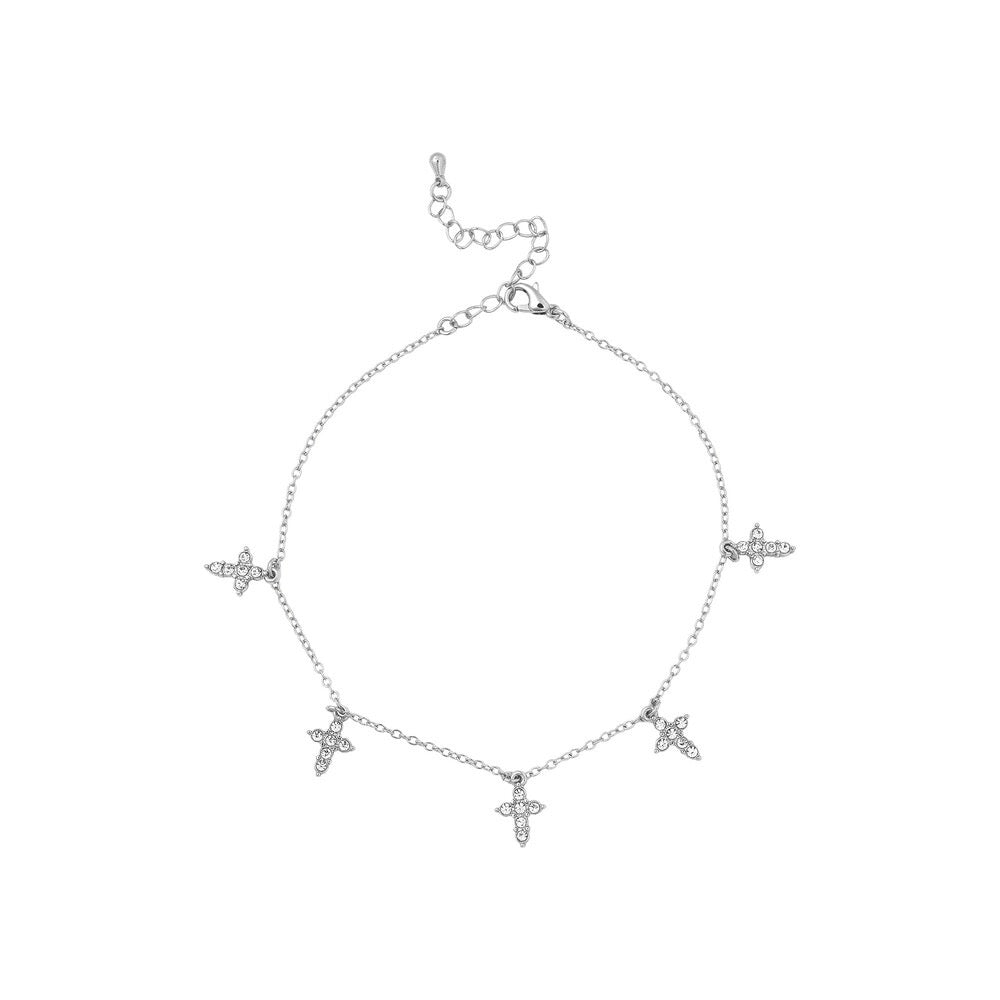 RED Arria White Gold Tone Fashion Anklet - Stone Cross