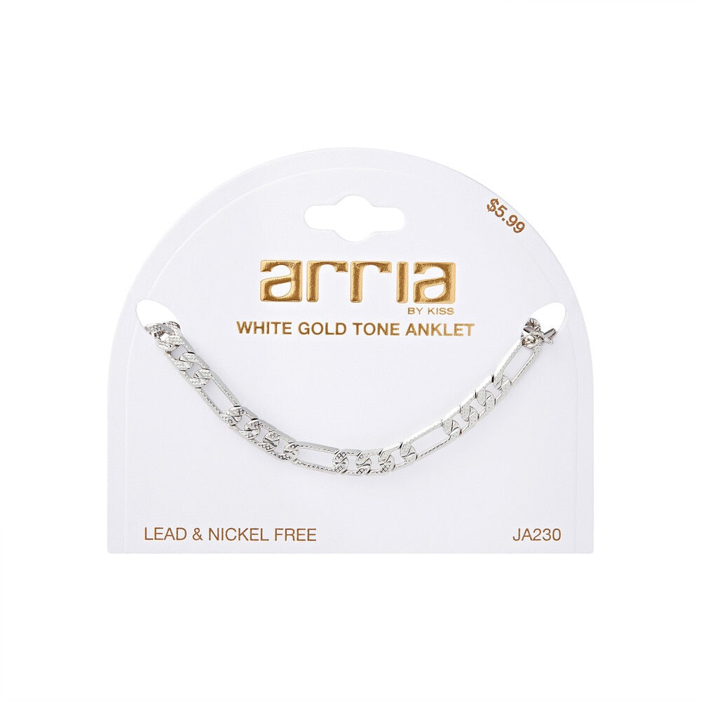 RED Arria White Gold Tone Fashion Anklet - Figaro TX 5.2MM