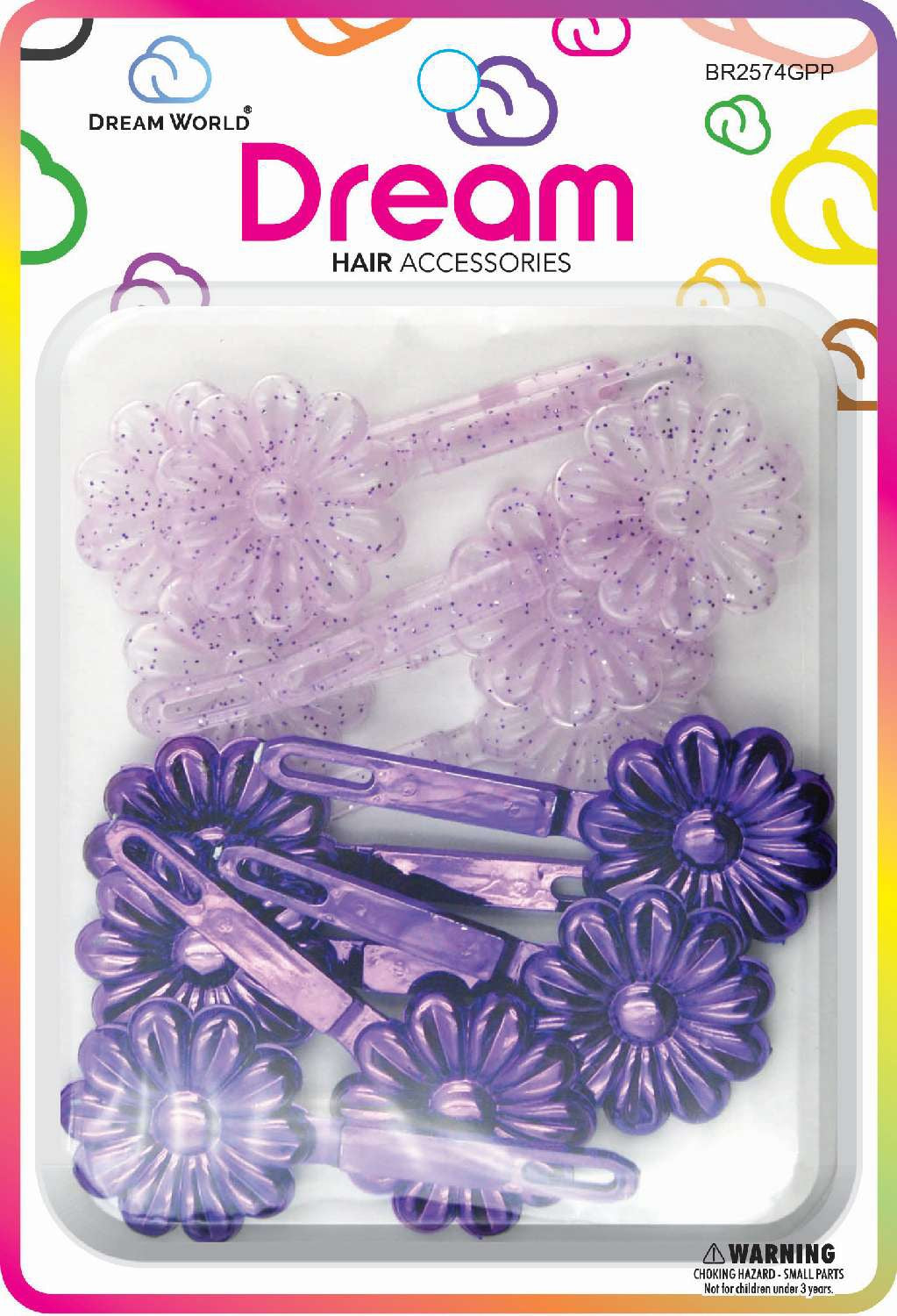 DREAM BARRETTES #74 DAISY 12PC GLITTER AND PURPLE