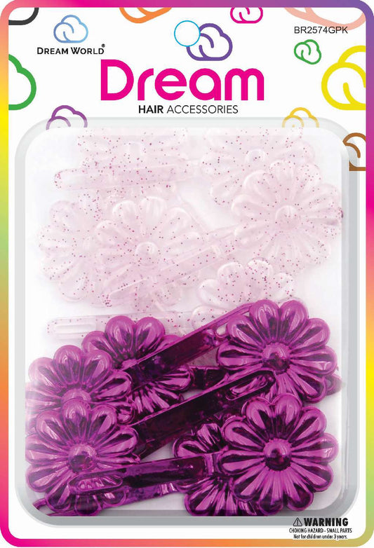 DREAM BARRETTES #74 DAISY 12PC GLITTER AND PINK