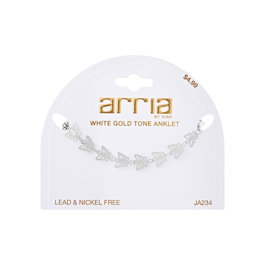 RED Arria White Gold Tone Fashion Anklet - Dainty Butterfly