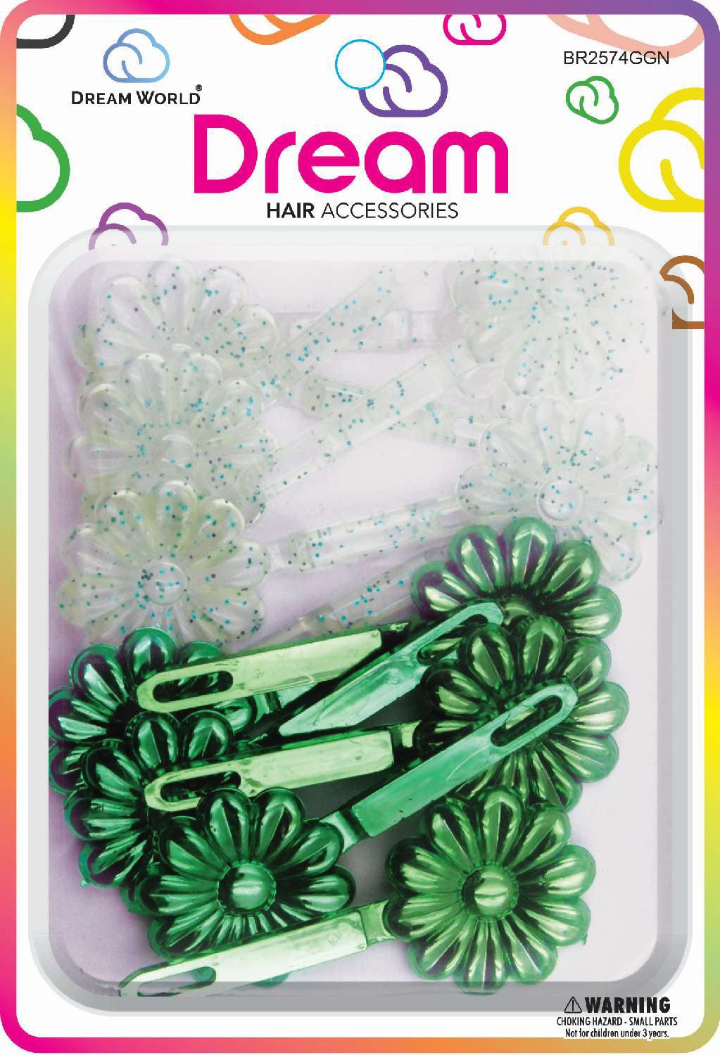 DREAM BARRETTES #74 DAISY 12PC GLITTER AND GREEN