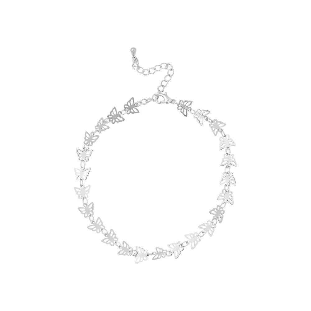 RED Arria White Gold Tone Fashion Anklet - Dainty Butterfly
