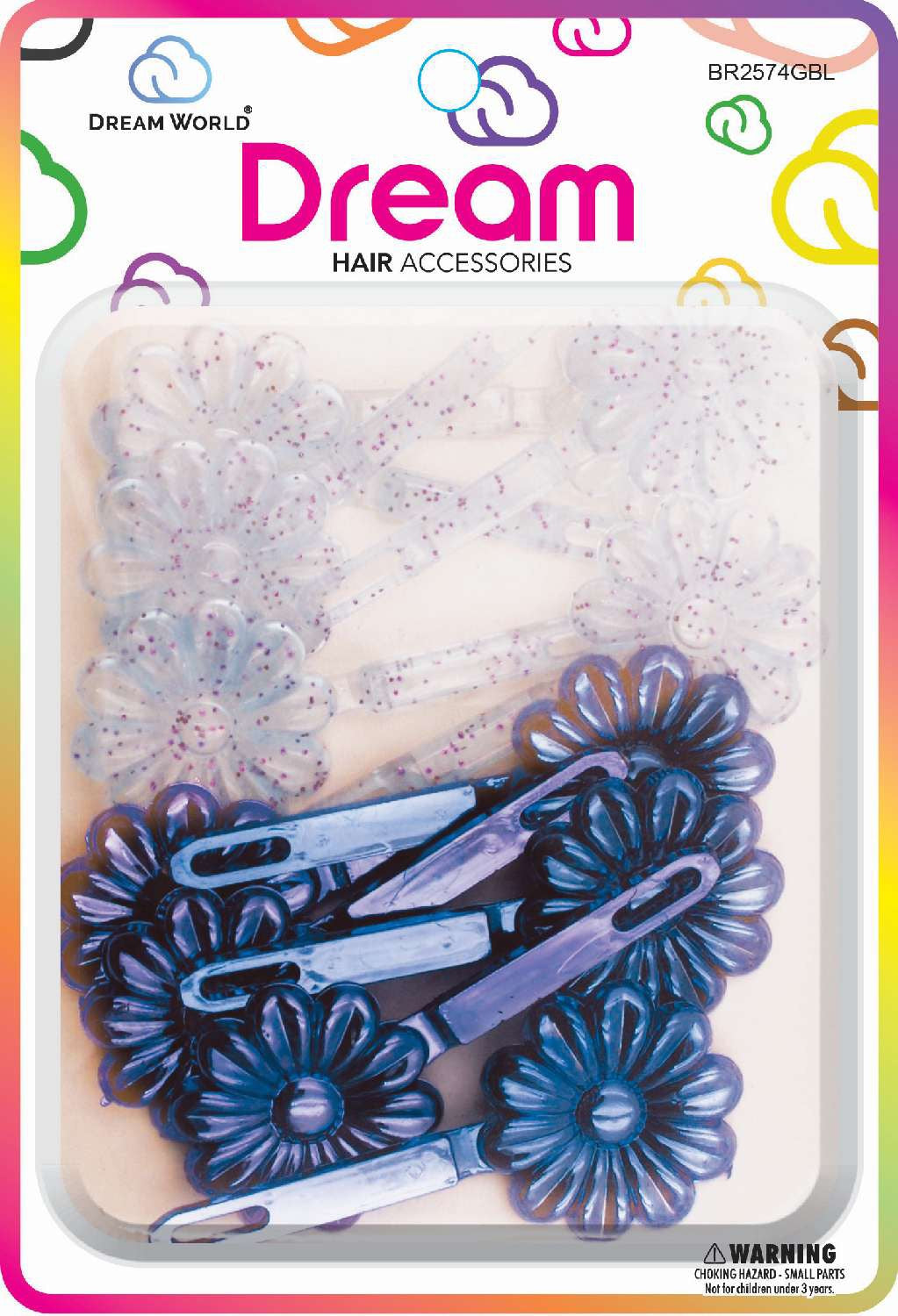 DREAM BARRETTES #74 DAISY 12PC GLITTER AND BLUE