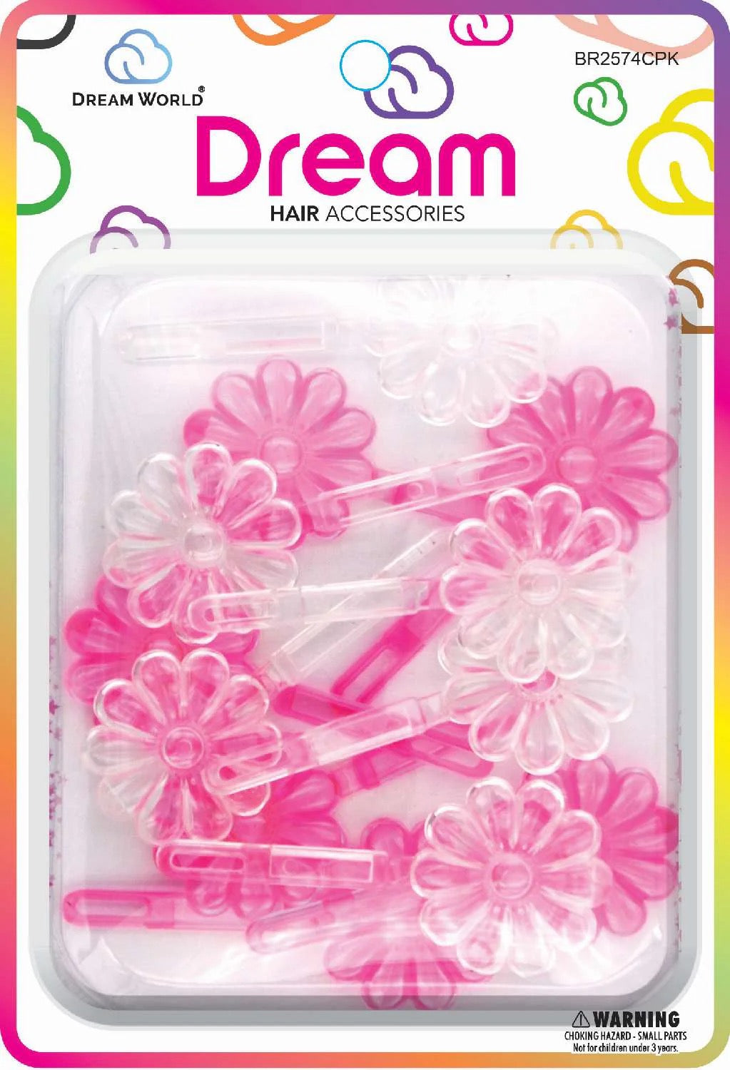 DREAM BARRETTES #74 DAISY 12PC CLEAR AND PINK