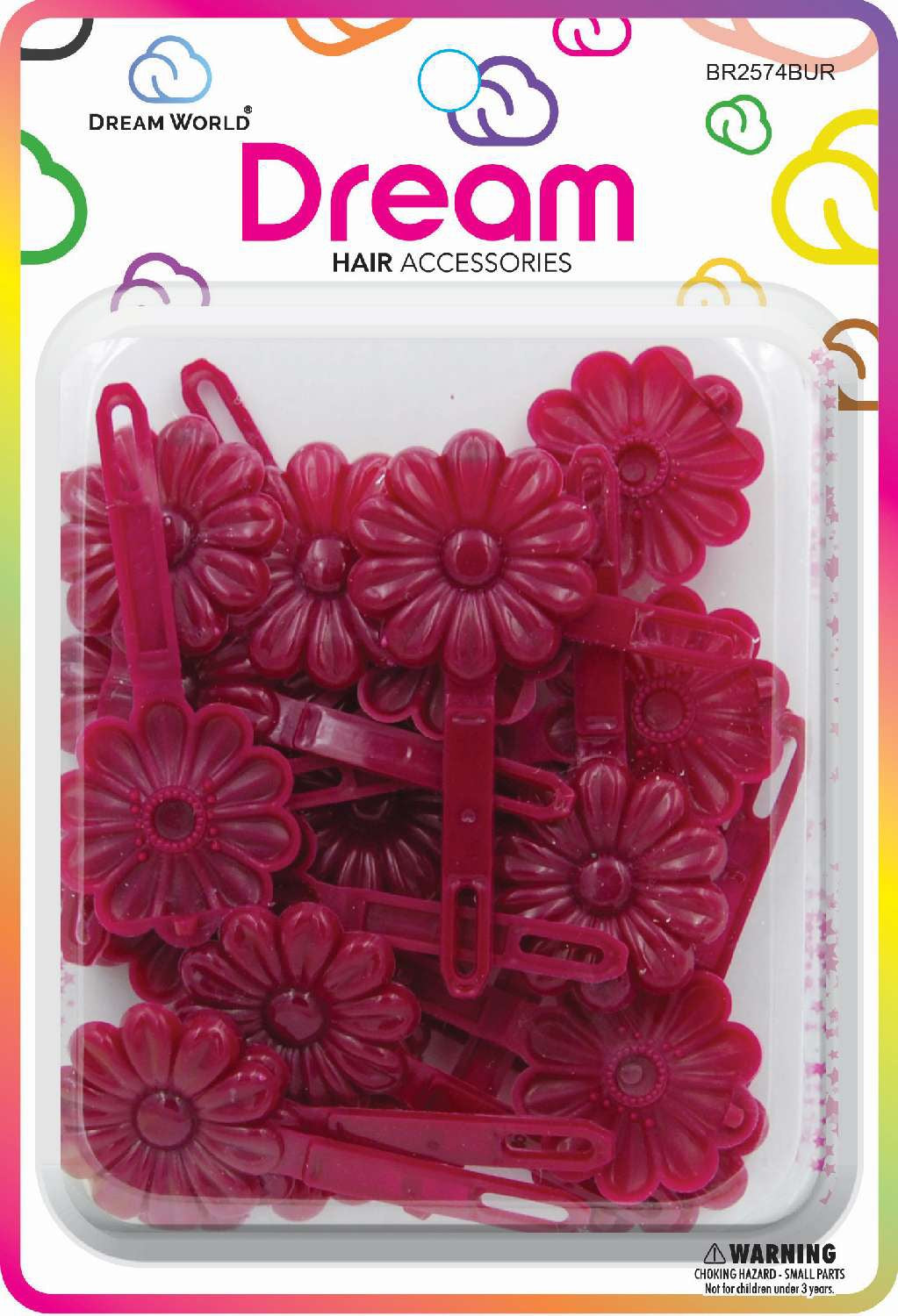 DREAM BARRETTES #74 DAISY 12PC BURGUNDY