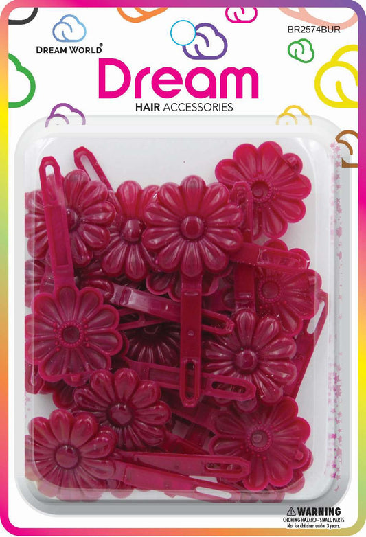 DREAM BARRETTES #74 DAISY 12PC BURGUNDY