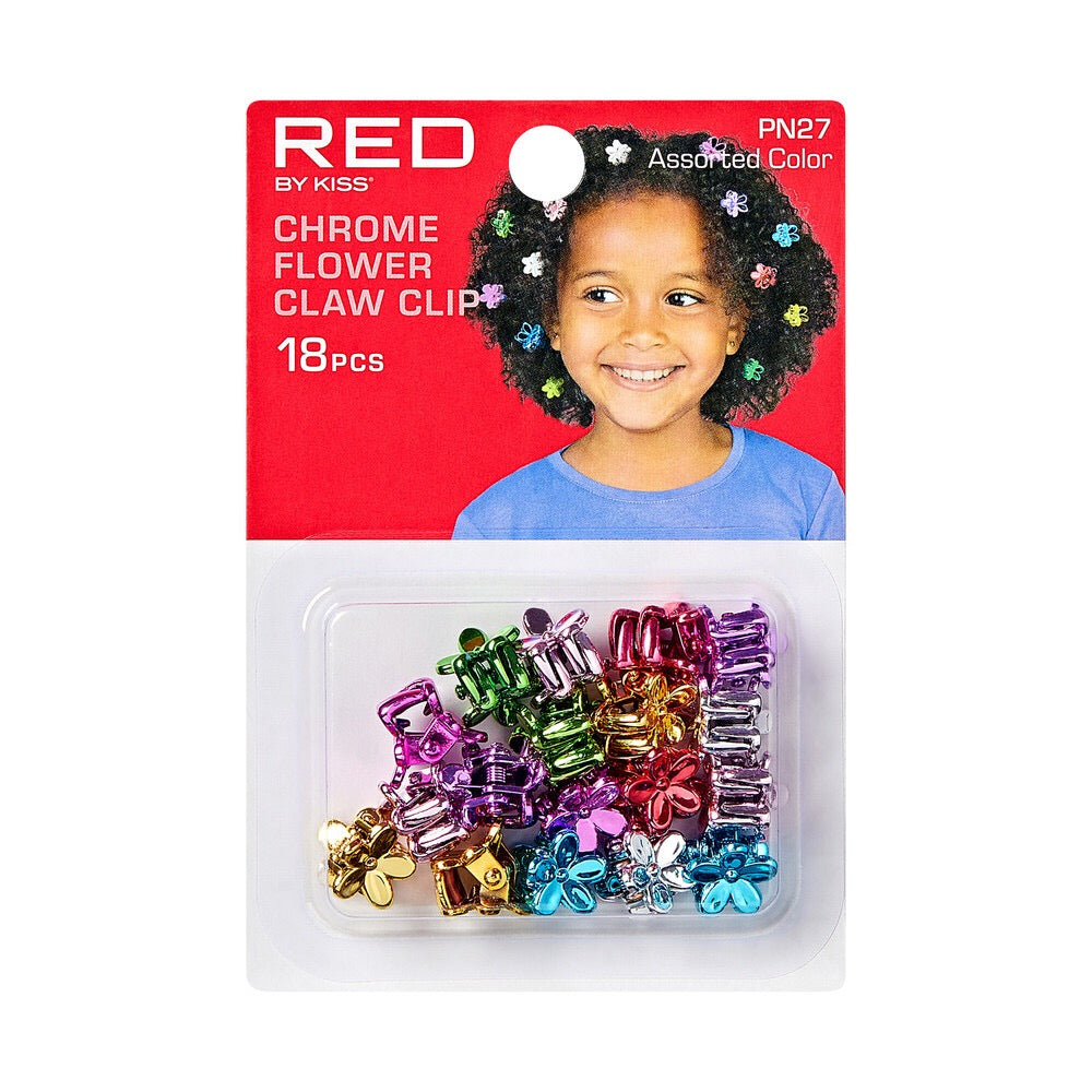 RED Kids Chrome Flower Claw Clips Mini 18 pcs