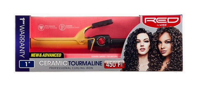 Red Ceramic Ionic Curling Iron 1"
