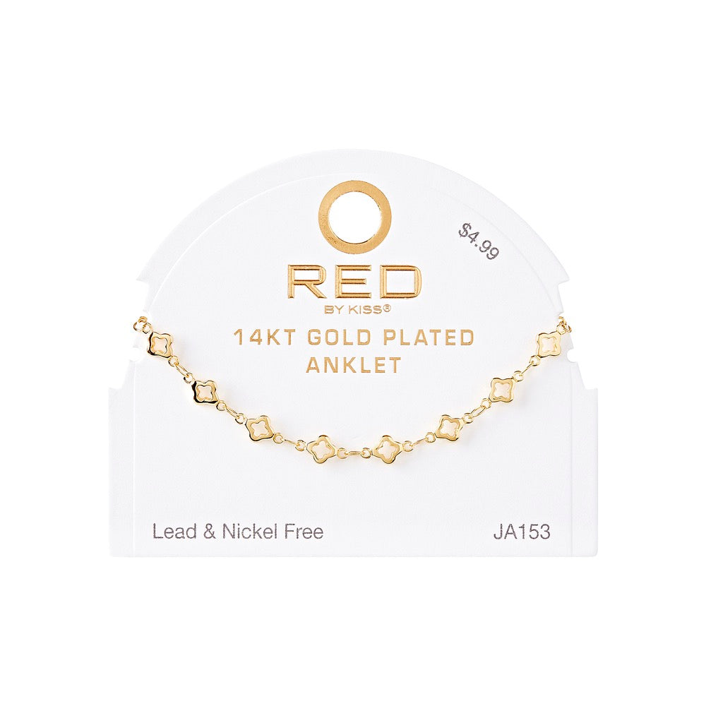 RED Gold Fashion Anklet - Clover
