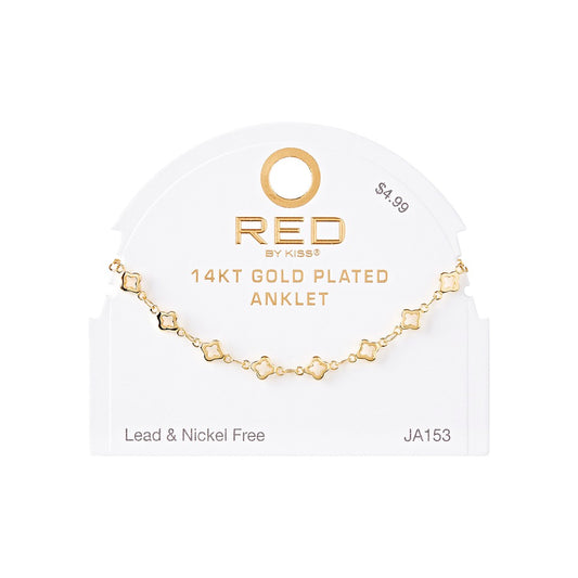 RED Gold Fashion Anklet - Clover