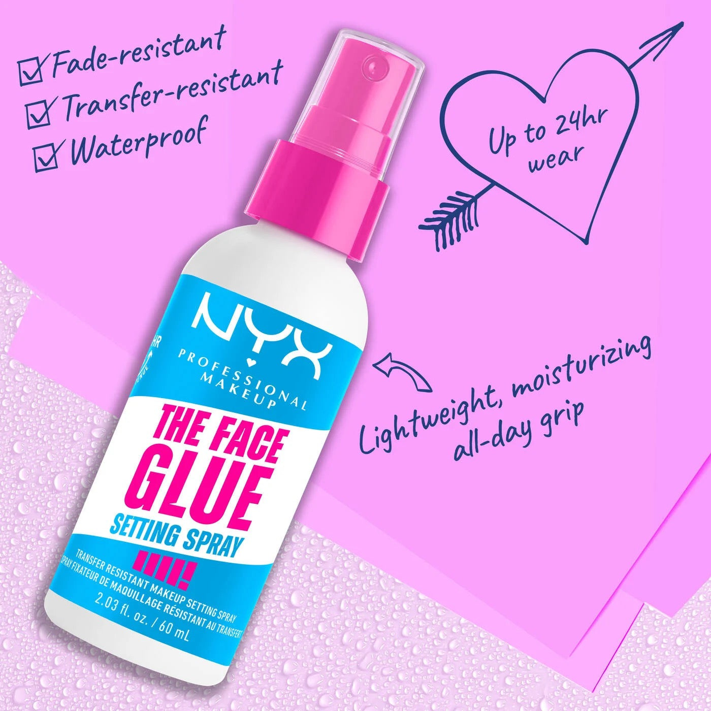 NYX The Face Glue Setting Spray 2.03 fl oz (Full Size)