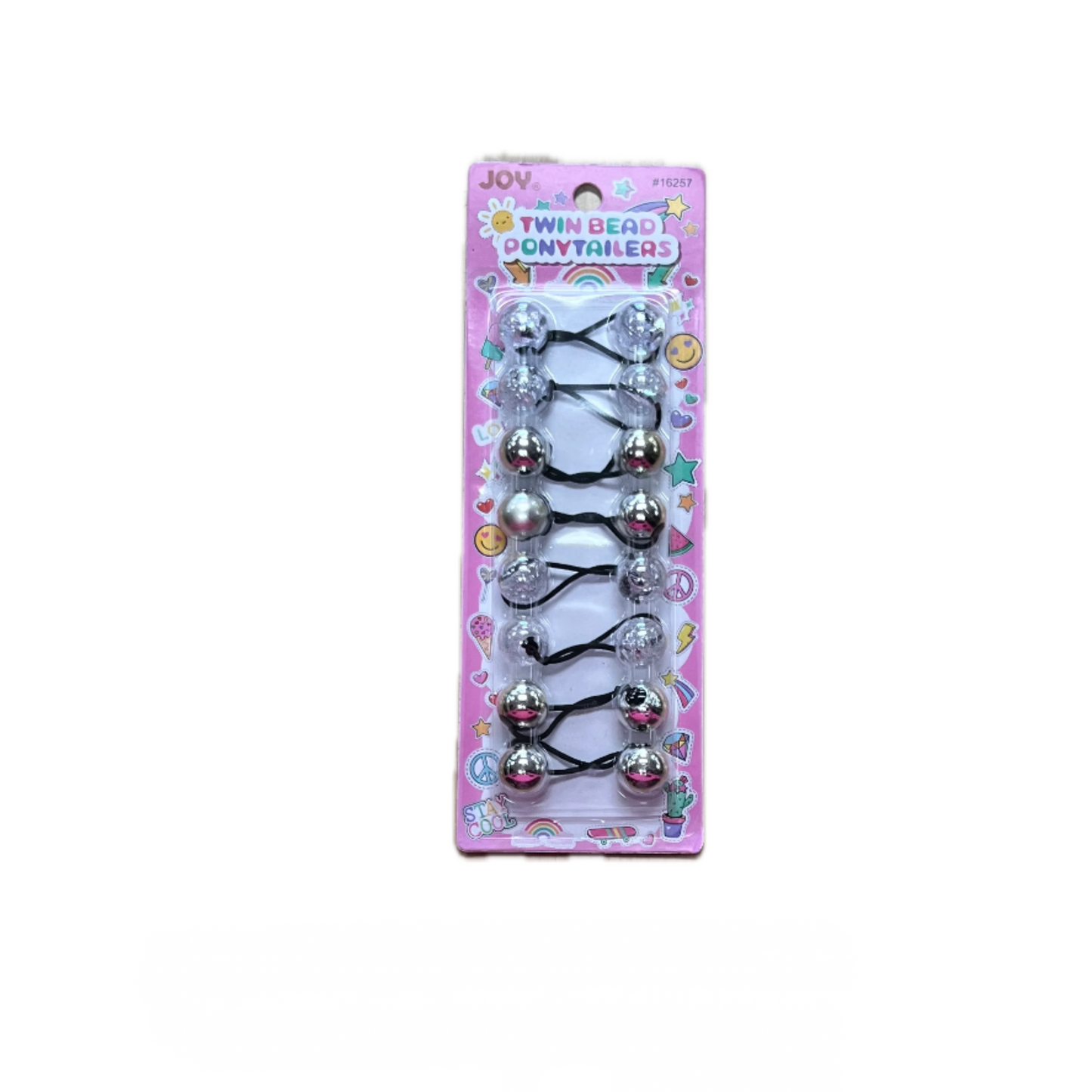 Joy Twin Beads Ponytailers Bobos 20mm 16257 Glitter Metallic Silver