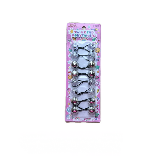 Joy Twin Beads Ponytailers Bobos 20mm 16257 Glitter Metallic Silver