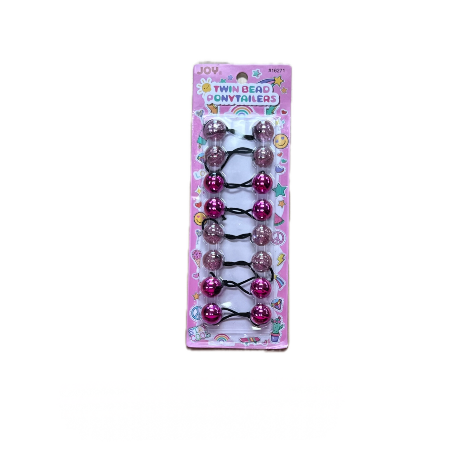 Joy Twin Beads Ponytailers Bobos 20mm 16271 Glitter Metallic Pink