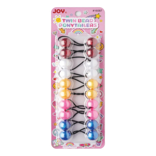 Joy Twin Beads Ponytailers Bobos 20mm 16087 Asst Clear Red, White, Pink, Blue