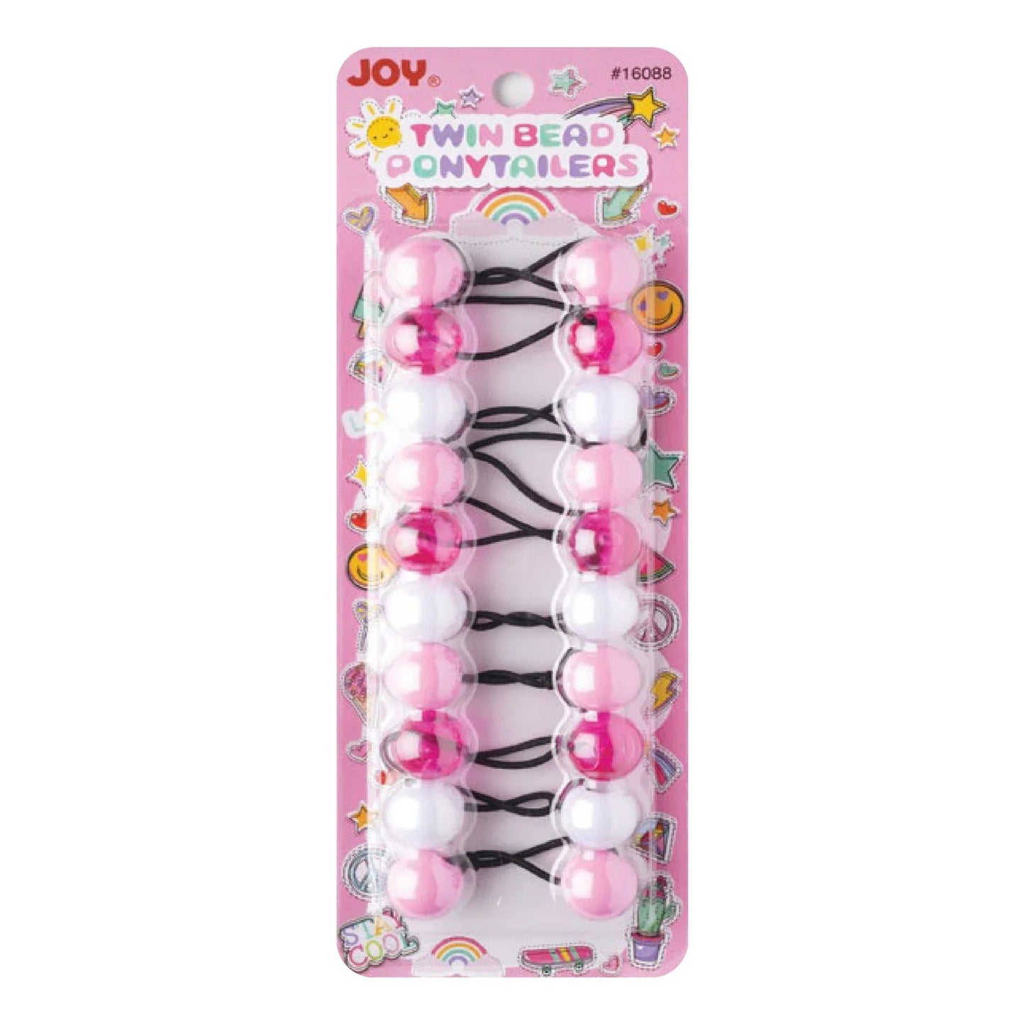 Joy Twin Beads Ponytailers Bobos 20mm 16088 Asst Pink White