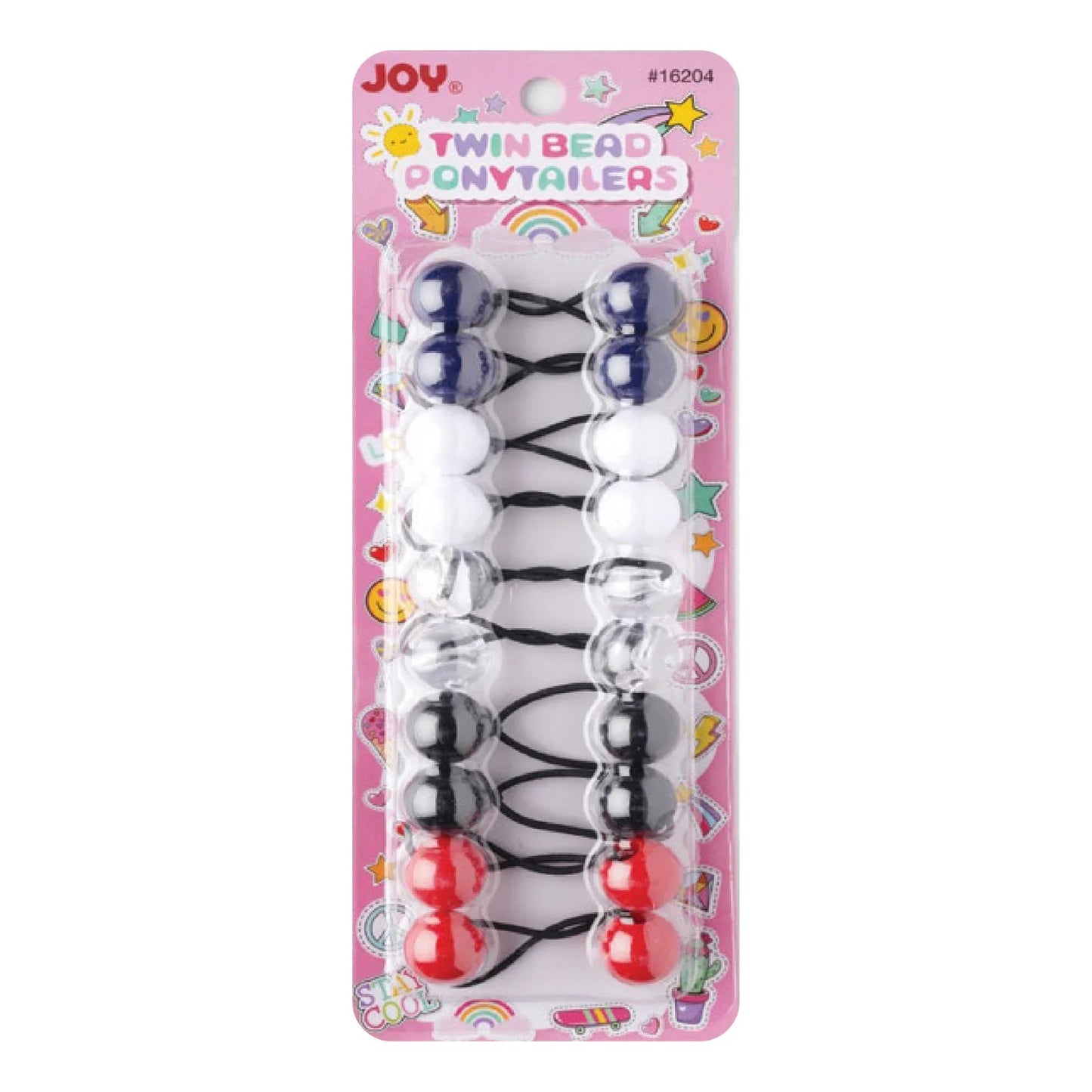 Joy Twin Beads Ponytailers Bobos 20mm 16204 Asst Black Red White Clear