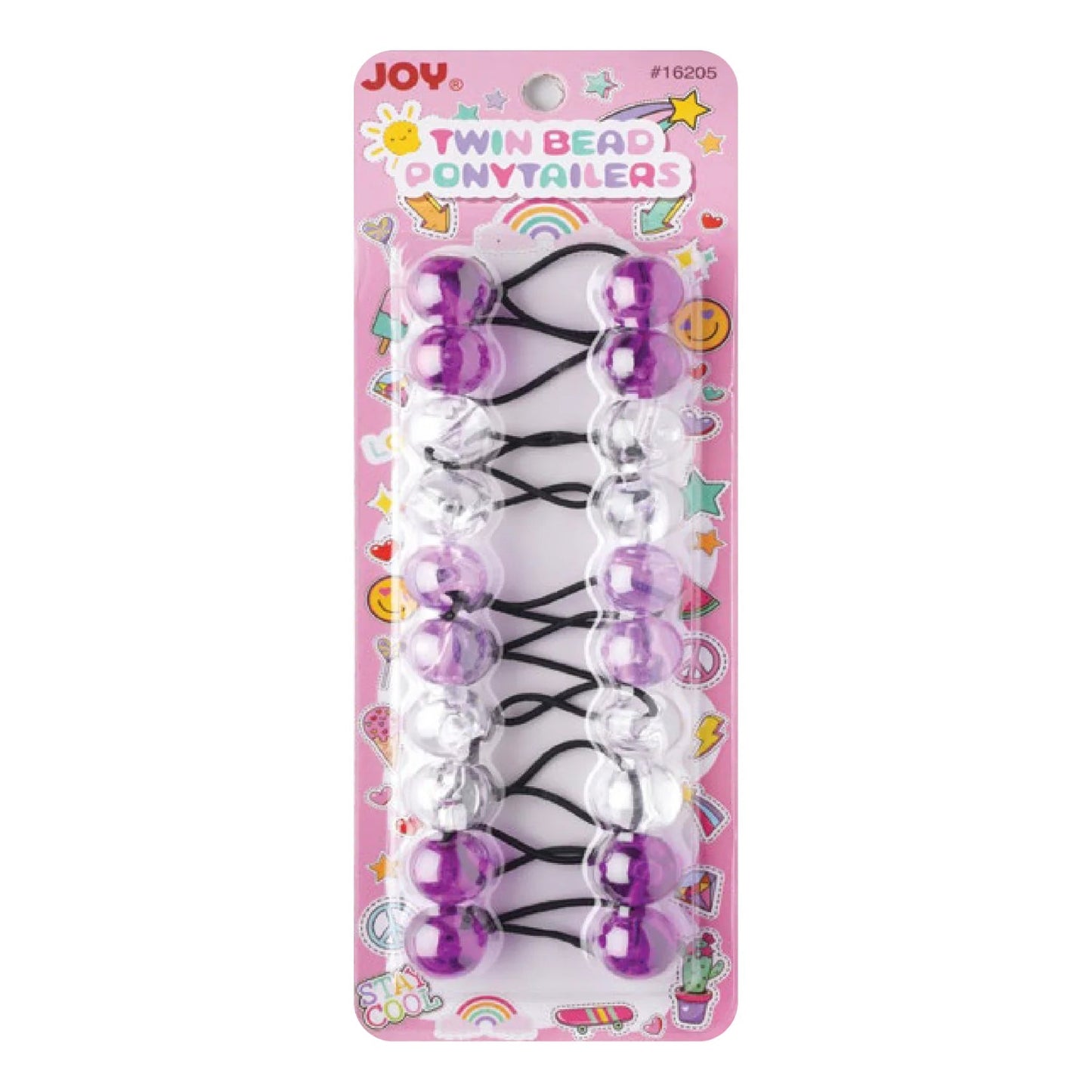 Joy Twin Beads Ponytailers Bobos 20mm 16205 Asst Purple Clear