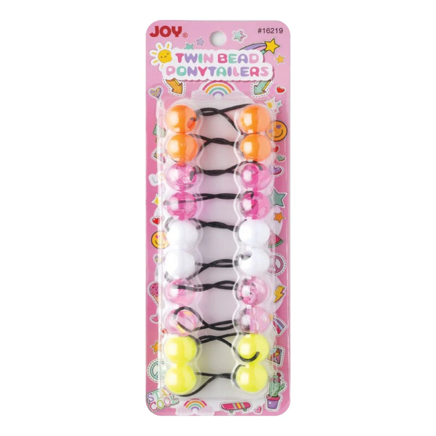 Joy Twin Beads Ponytailers Bobos 20mm 16219 Asst Clear Orange Yellow White Pink