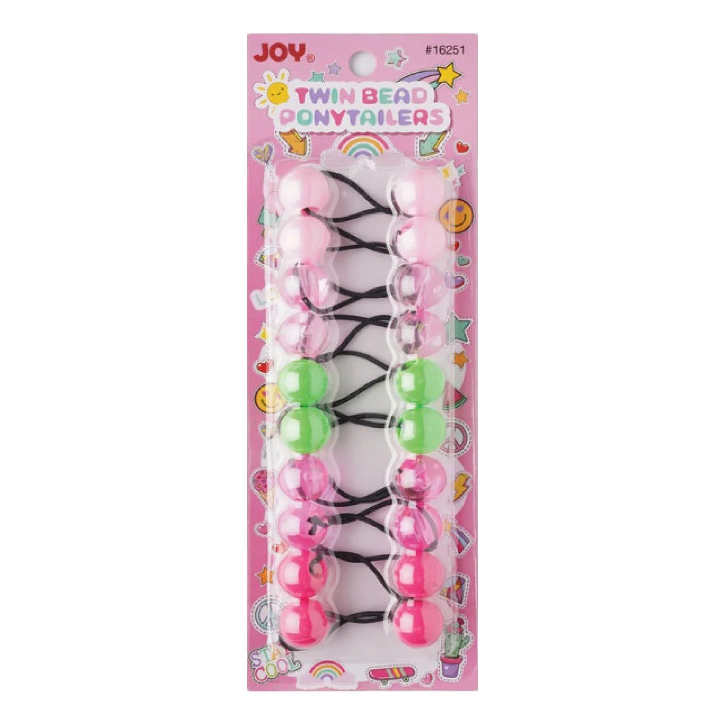 Joy Twin Beads Ponytailers Bobos 20mm 16251 Asst Clear Green Pink Purple