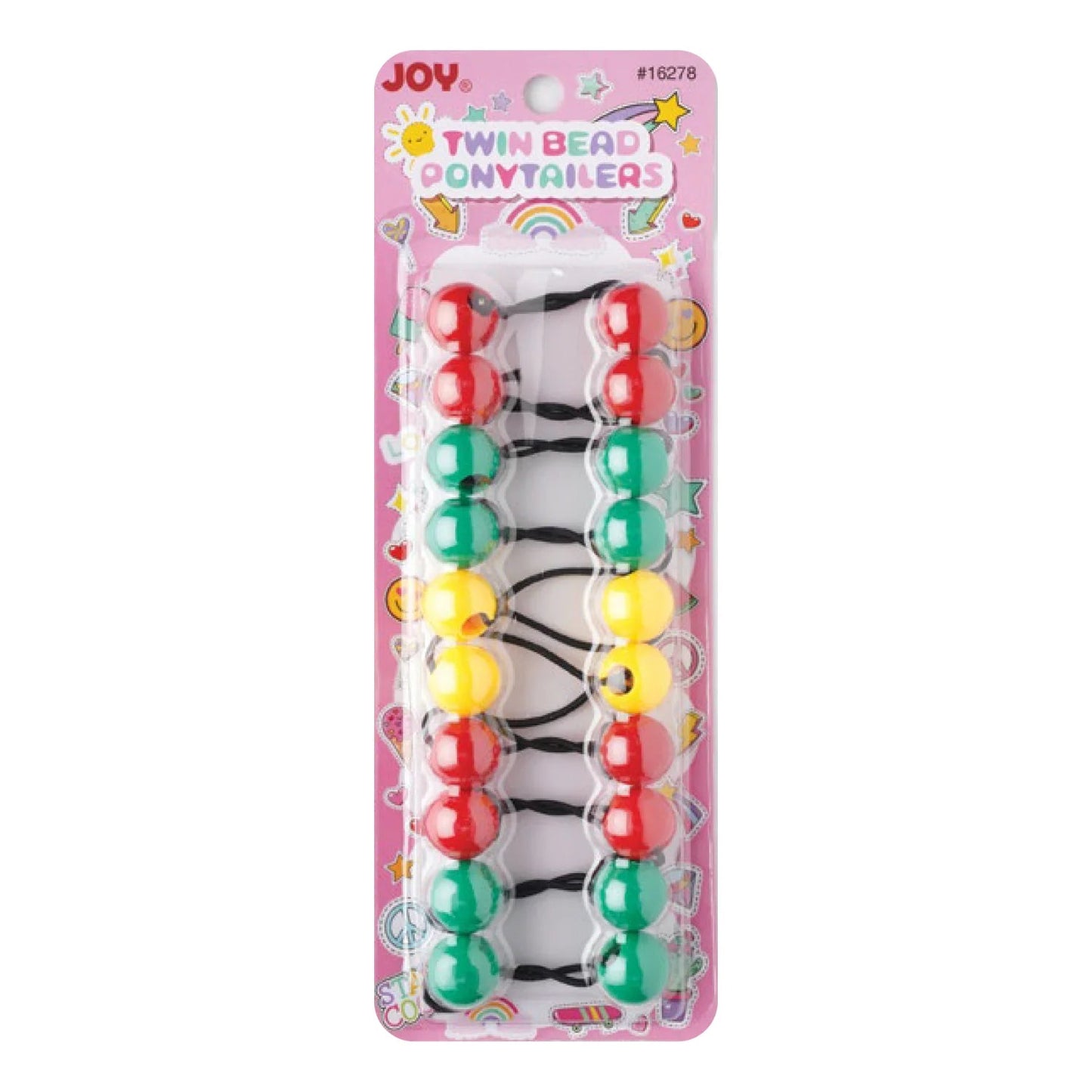 Joy Twin Beads Ponytailers Bobos 20mm 16278 Asst Green Red Yellow