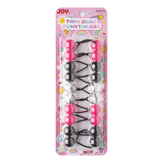 Joy Twin Beads Ponytailers Bobos 20mm 16279 Asst Black Pink Clear