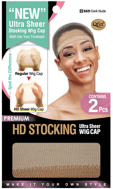 Qfitt HD Stocking Sheer Wig Cap Dark Nude 2 pcs 5221