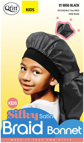 Qfitt Kids Silky Satin Braid Bonnet - Black