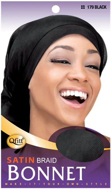 Qfitt Satin Braid Bonnet - Black