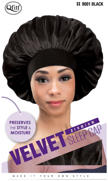 Qfitt Velvet Sleep Cap L-XL- Black