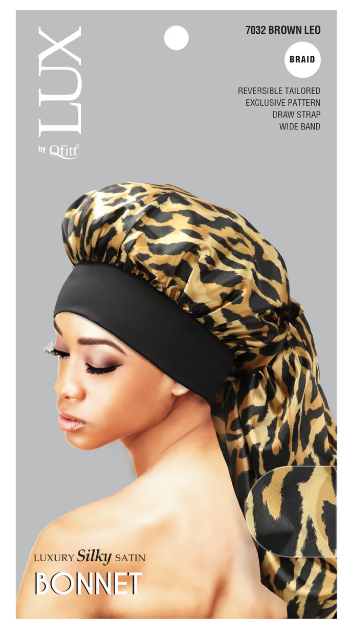 Qfitt Lux Silky Satin Braid Bonnet Leopard Assorted