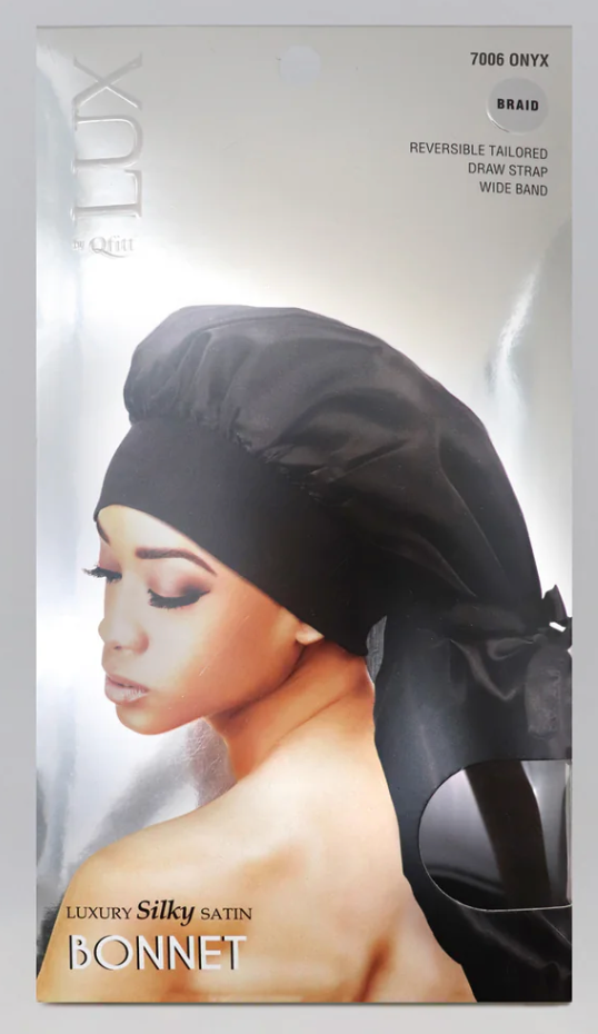 Qfitt Lux Silky Satin Braid Bonnet Onyx Black