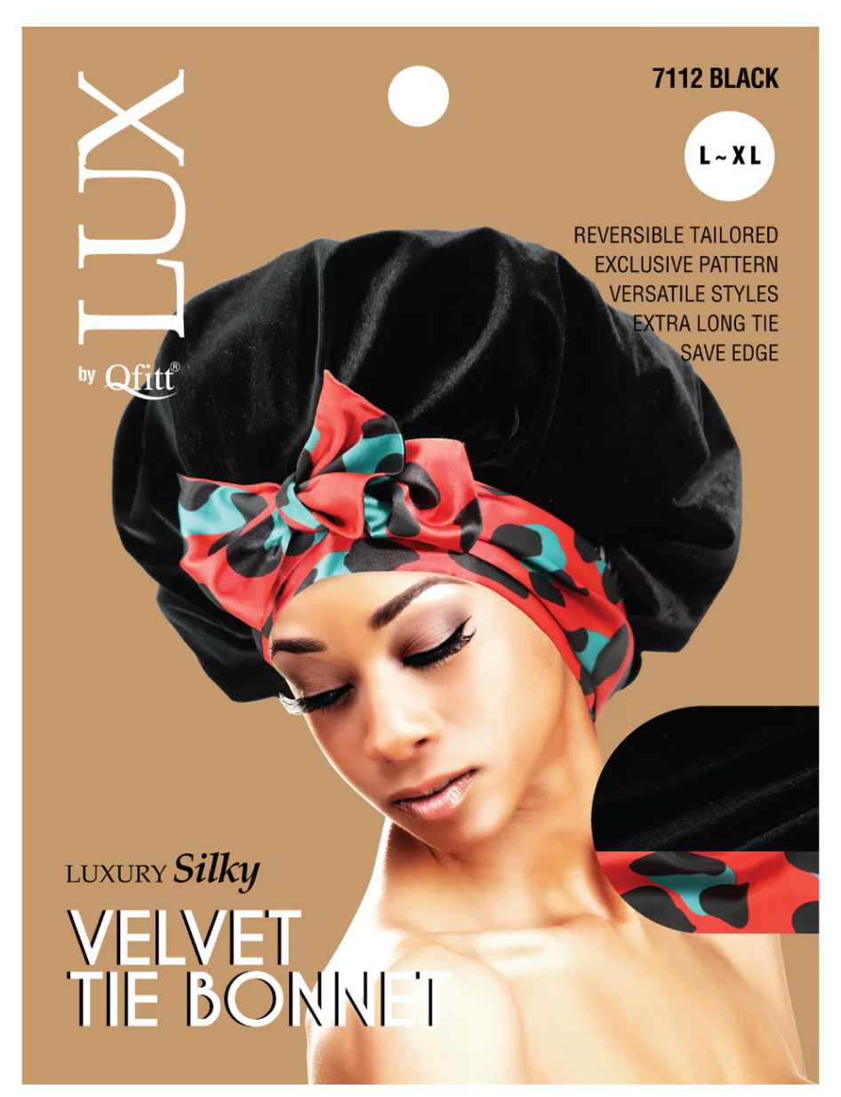 Qfitt Lux Silky Velvet Tie Bonnet L-XL Black