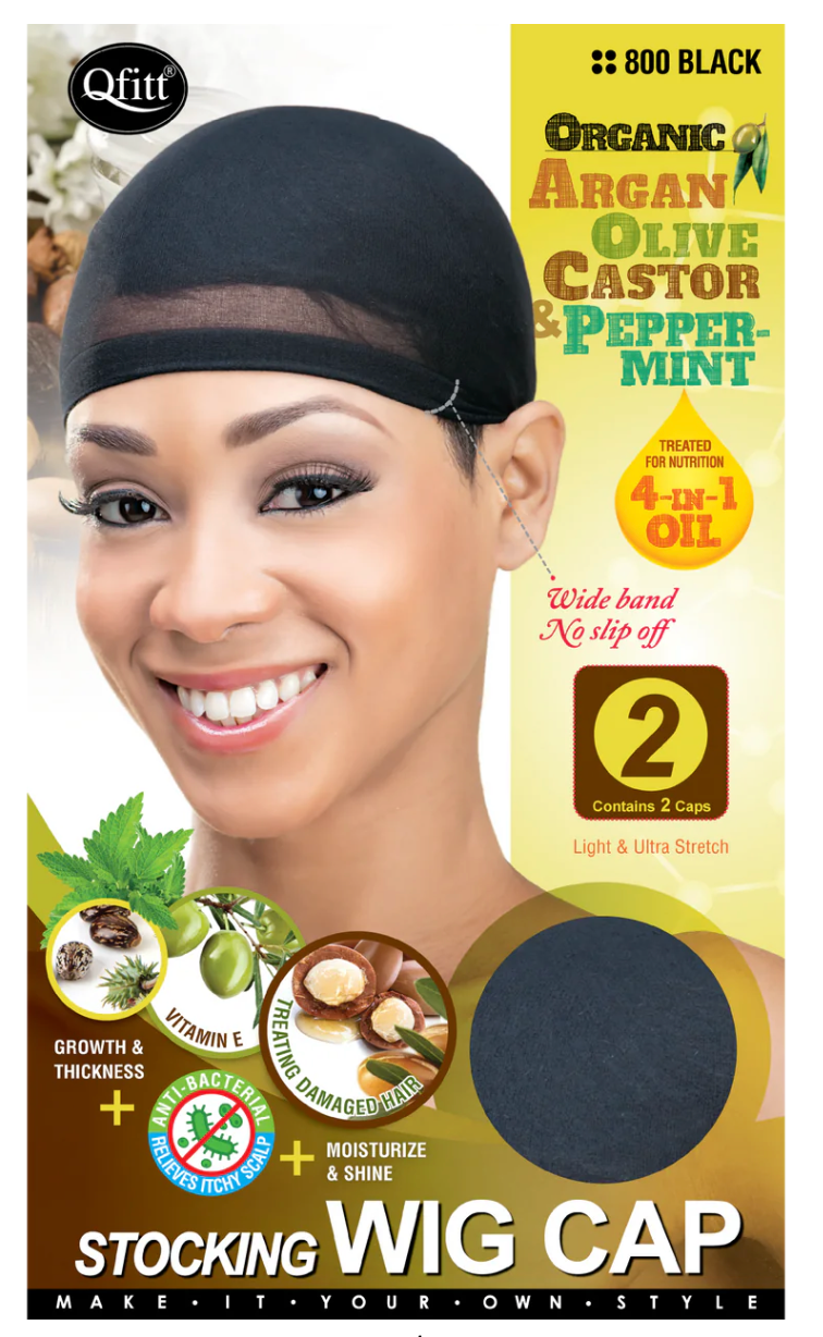QFitt Organic Stocking Wig Cap Black 2pc