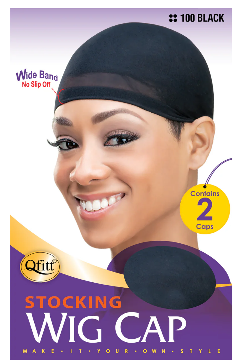 QFitt Stocking Wig Cap Black 2 PK