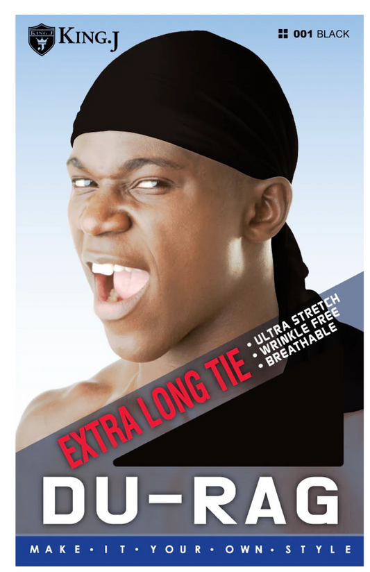 King J DuRag Extra Long Tie Black