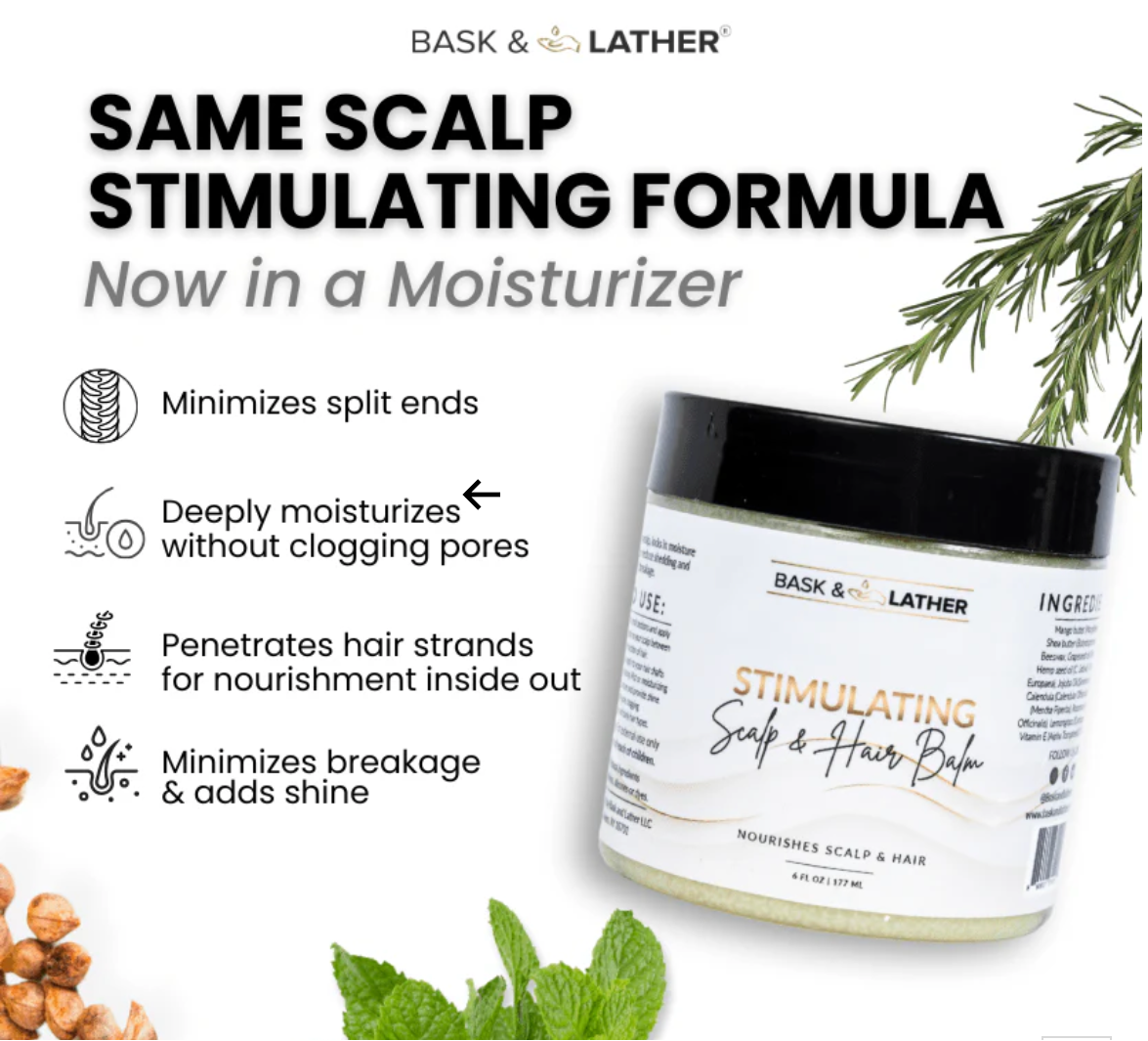 Bask & Lather Stimulating Scalp and Hair Balm 6 oz