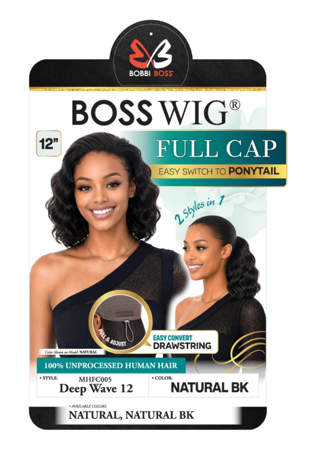 Bobbi Boss MHFC005 Deep Wave 12" Human Hair 2-in-1 Wig