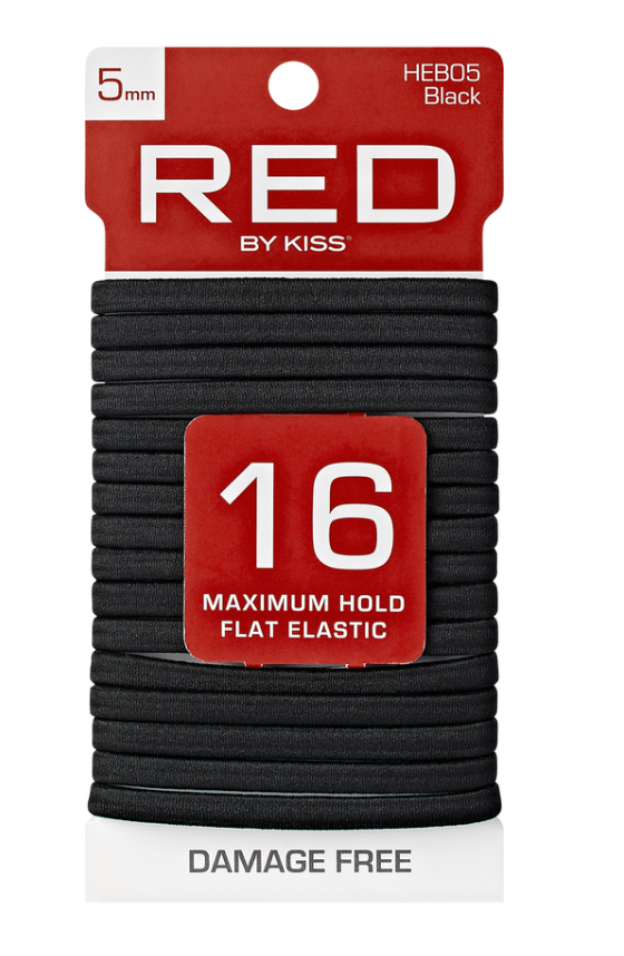 Red Elastic Band Flat Hair Tie Black 16 count