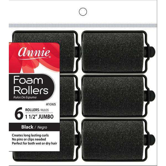 Annie Foam Rollers Black Jumbo 6ct