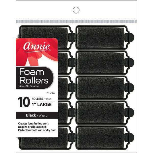 Annie Foam Rollers Black Large 10ct