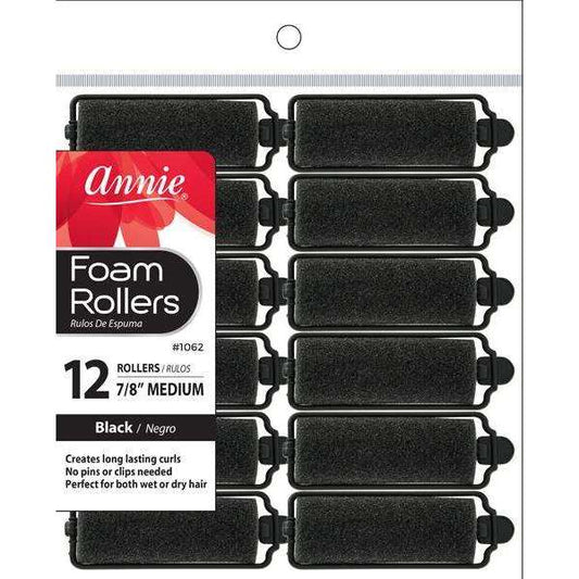 Annie Foam Rollers Black Medium 12ct